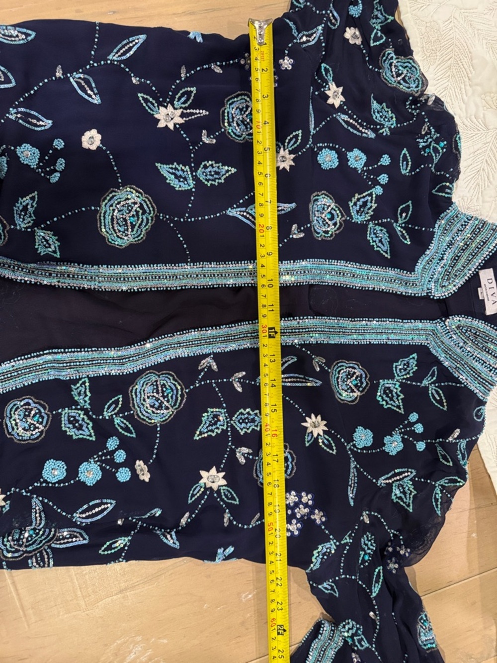 Diva Navy Blue Floral Beaded Open Jacket - Picture 4 of 5